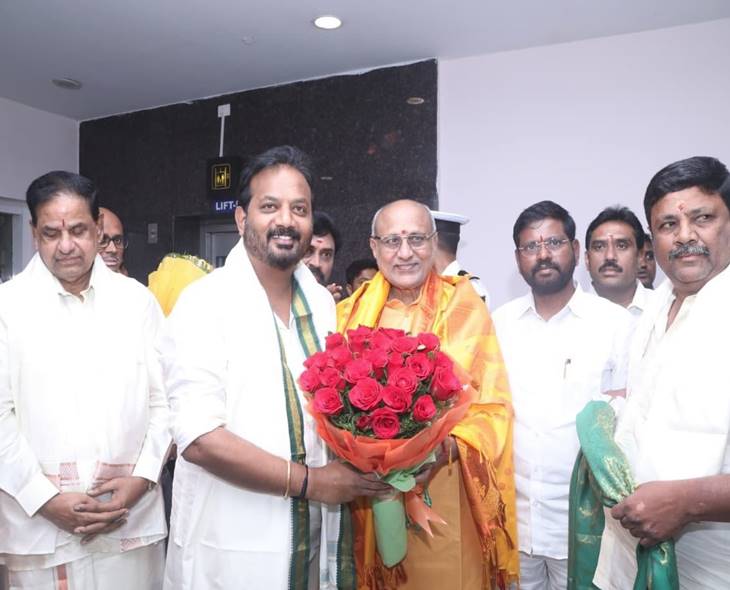 CP Radhakrishnan Receives Grand Welcome At Renigunta Airport