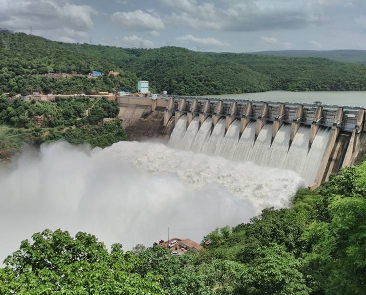 Flood Flow Continues To Srisailam, 10 Crest Gates Lifted