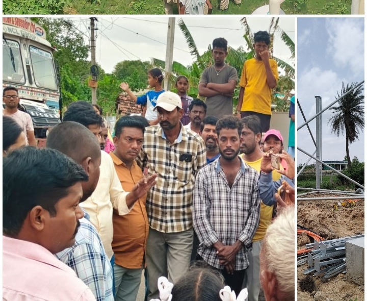 పోలీసు పహారాలో సెల్ టవర్ నిర్మాణం