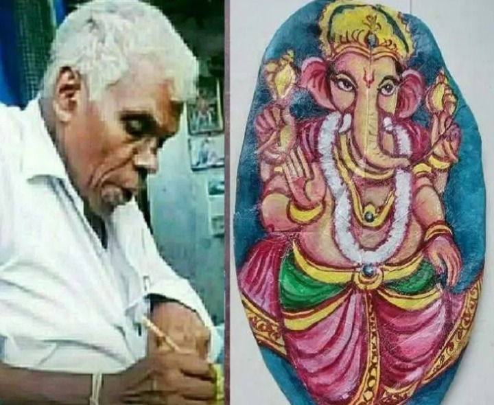 కుంకుడు ఆకుపై వినాయకుని చిత్రం