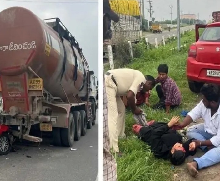 లారీని ఢీకొట్టిన కారు.. ముగ్గురికి తీవ్ర గాయాలు