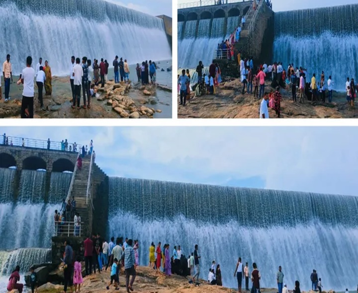 పోచారం ప్రాజెక్టు అందాలను ఆస్వాదిస్తున్న పర్యాటకులు