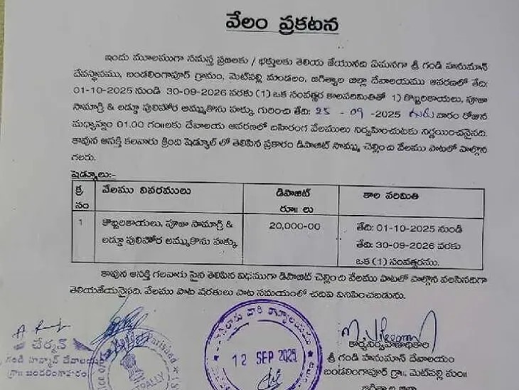 హనుమాన్ ఆలయంలో పూజా సామగ్రి విక్రయానికి టెండర్