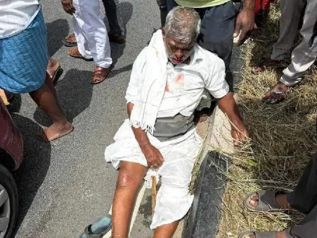 రోడ్డు దాటుతున్న వ్యక్తిని ఢీకొట్టిన కారు