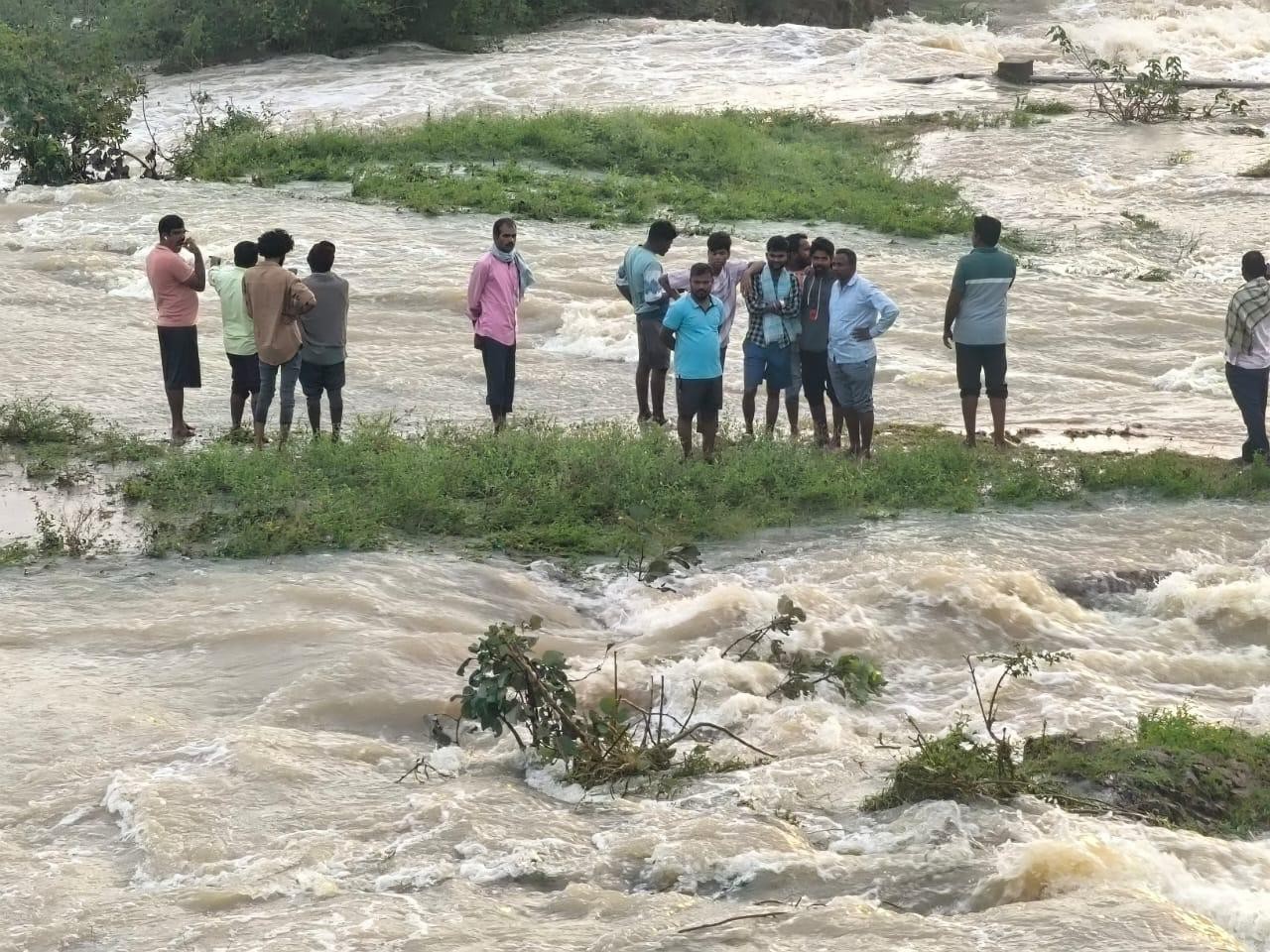 ఉదృతంగా పారుతున్న చెరువు అలుగు