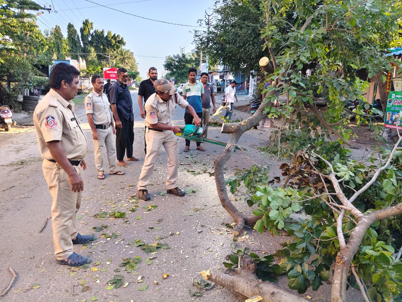 కూలిన చెట్టు తొలగించిన ఫైర్ సిబ్బంది