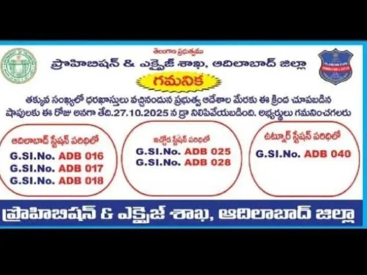 6 వైన్స్ షాపుల డ్రా వాయిదా