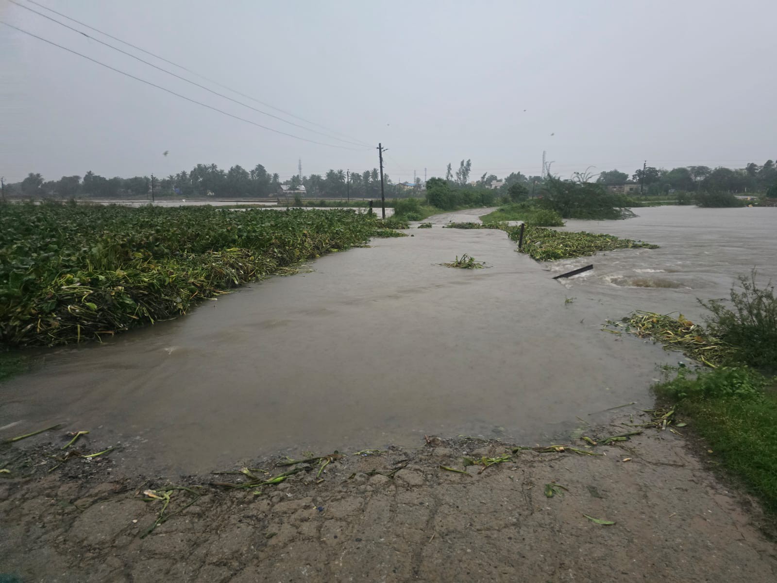 మలిదేవి బ్రిడ్జిపై ప్రవహిస్తున్న వర్షపు నీరు