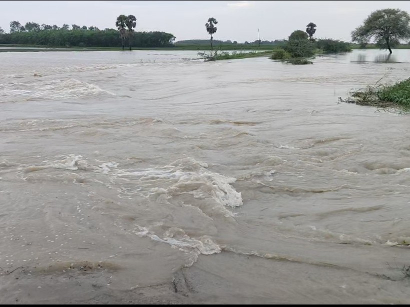 వెలదికొత్తపాలెంలో ఉధృతంగా ప్రవహిస్తున వాగు