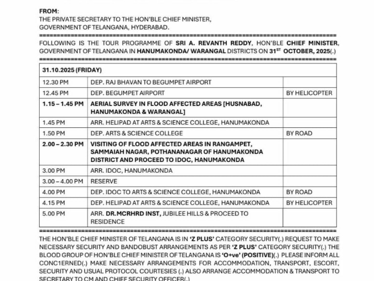 నేడు కరీంనగర్‌లో ఏరియల్ సర్వే చేయనున్న సీఎం