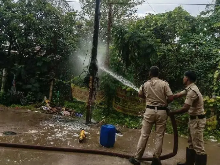 సరస్వతినగర్‌లో విద్యుత్ స్తంభానికి మంటలు