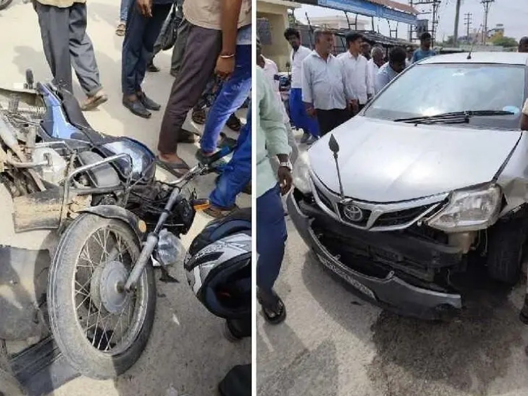 కుప్పంలో బైకును ఢీకొట్టిన కారు