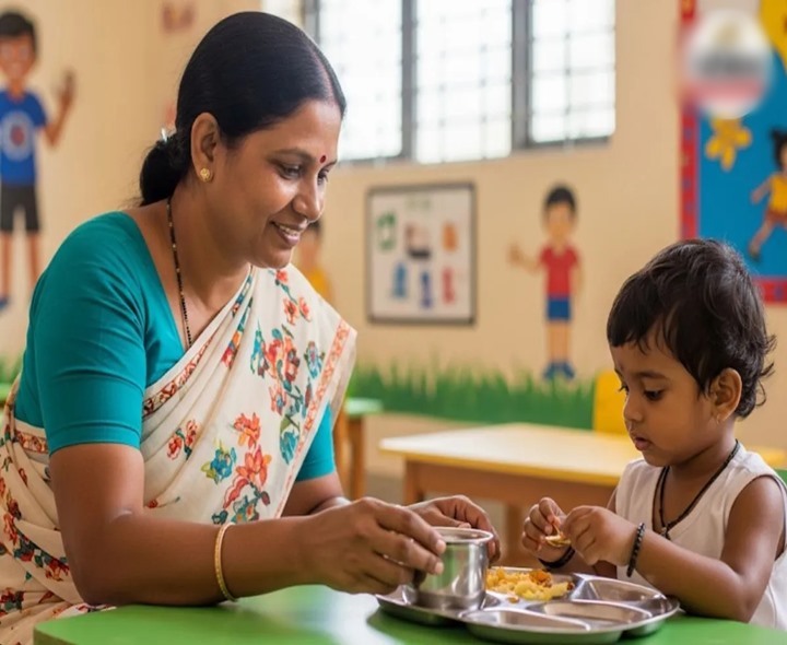 అంగన్వాడిల్లో విజయ డైరీ పాలు