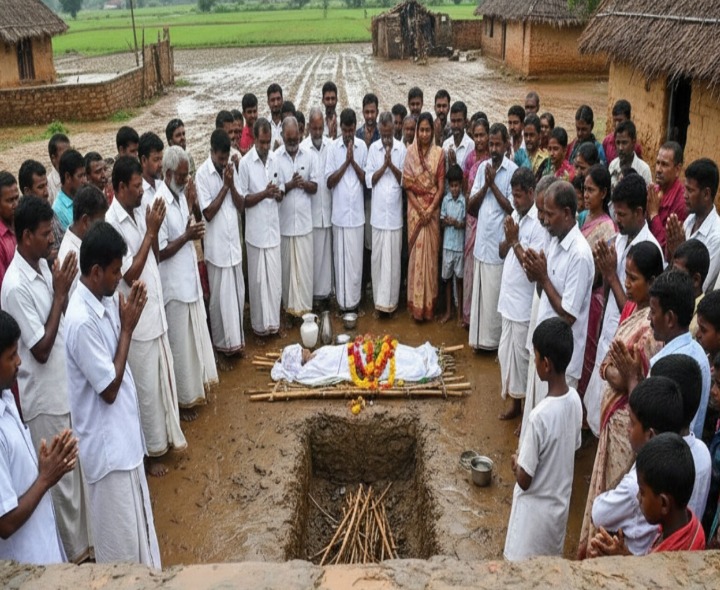 పిల్లలు లేని గ్రామ కార్యదర్శికి..  గ్రామస్తులే అంత్యక్రియలు