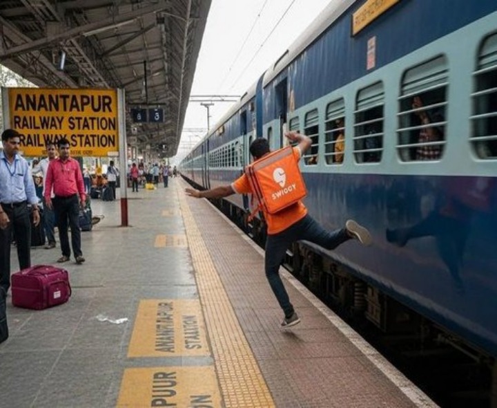 కదులుతున్న రైలు నుంచి పడిపోయిన స్విగ్గీ బాయ్
