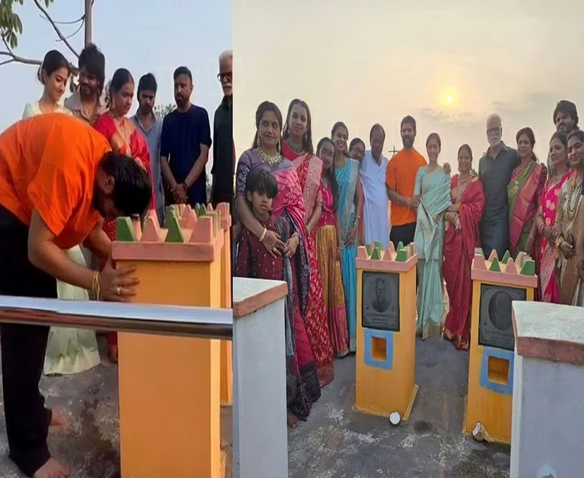 తాతయ్య, అమ్మమ్మ సమాధుల వద్ద  విజయ్, రష్మిక ఆశీస్సులు