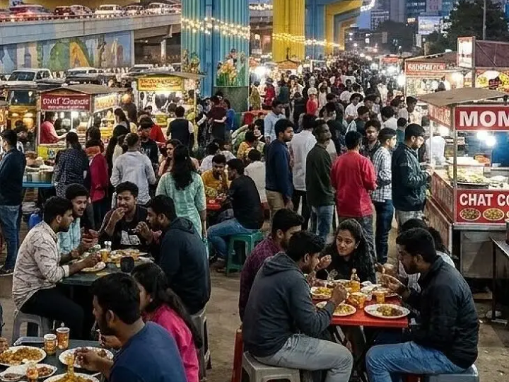 సిటీ స్కైలైన్ పిక్నిక్.. ఫ్లైఓవర్ల కింద ఫాస్ట్ ఫుడ్.!