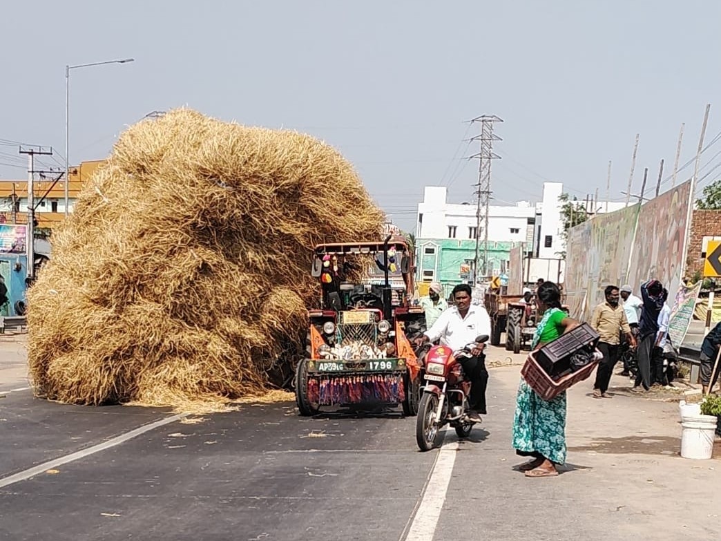 పడిపోయిన గడ్డవాము.. ట్రాఫిక్‌కు అంతరాయం