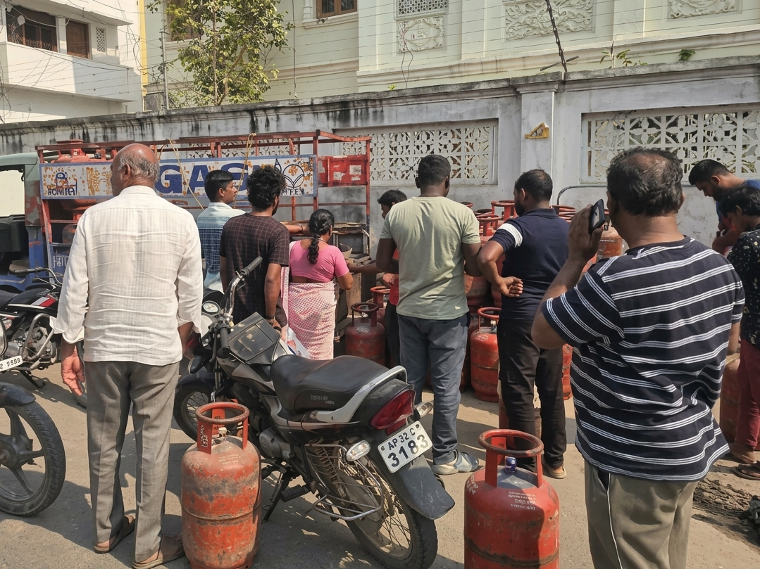 గ్యాస్ సిలిండర్ల కోసం క్యూ