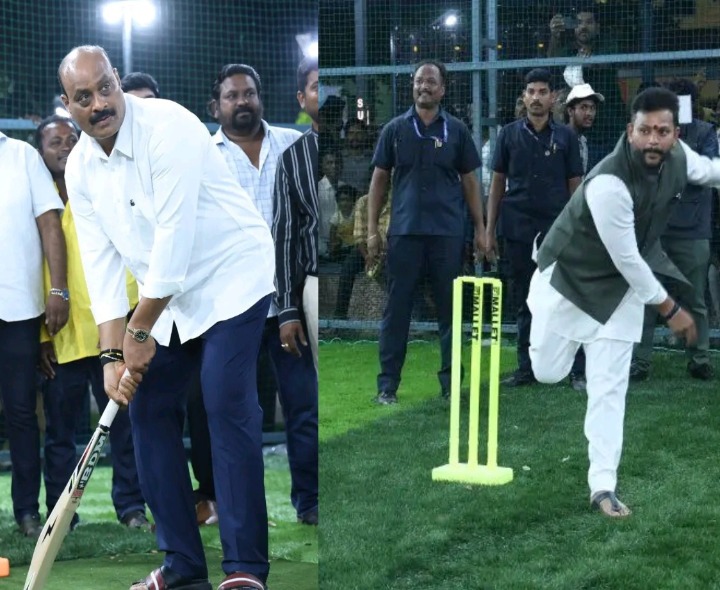 బ్యాట్ పట్టిన బాబాయ్.. బంతి విసిరిన అబ్బాయ్