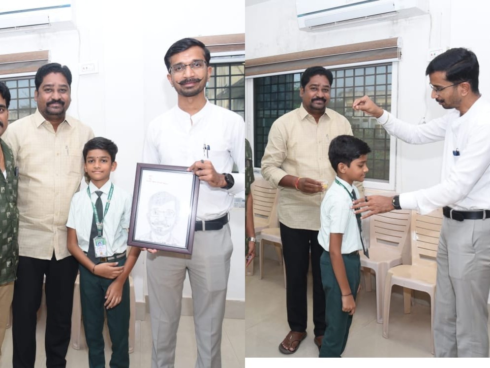 కలెక్టర్‌కు చిత్రపటాన్ని బహుమతిగా అందజేసిన విద్యార్థి