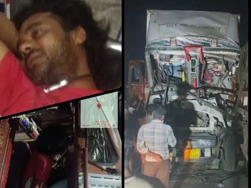 రోడ్డు ప్రమాదం.. లారీ క్యాబిన్ నుజ్జునుజ్జు