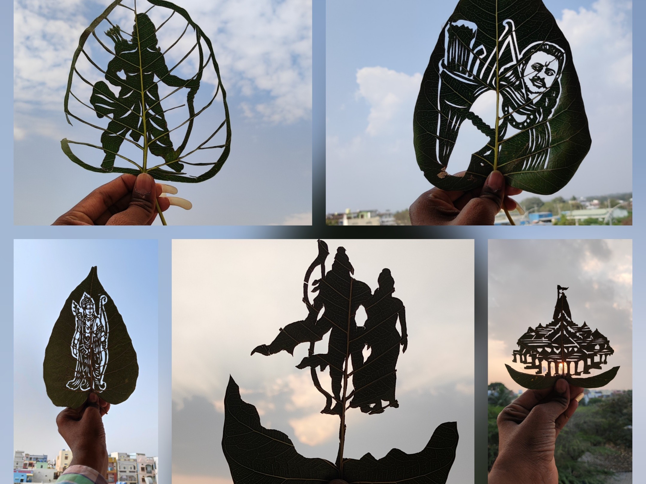 రావి ఆకుపై వివిధ రూపాల్లో శ్రీరాముడి చిత్రాలు