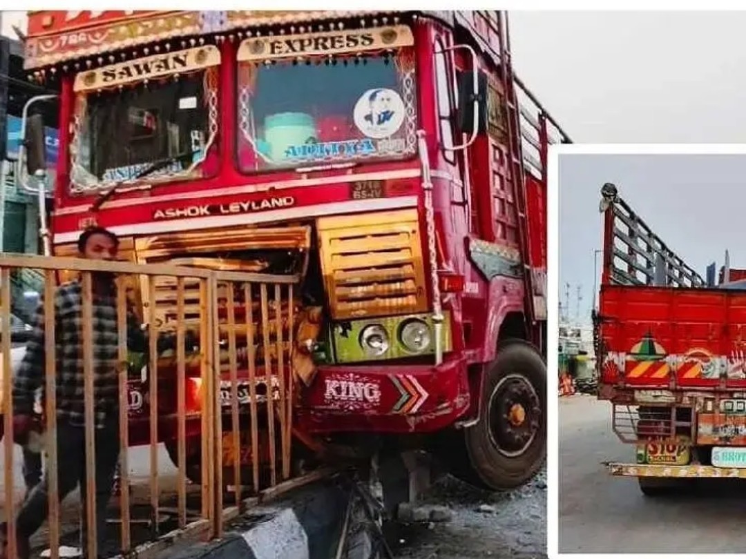 లారీ బీభత్సం.. తప్పిన ప్రమాదం