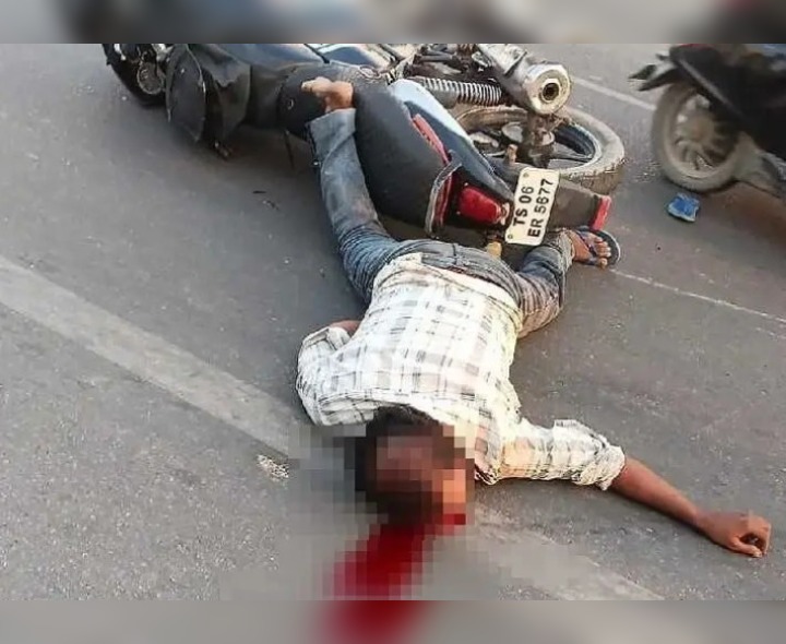 కంటైనర్ ఢీకొని యువకుడికి తీవ్ర గాయాలు