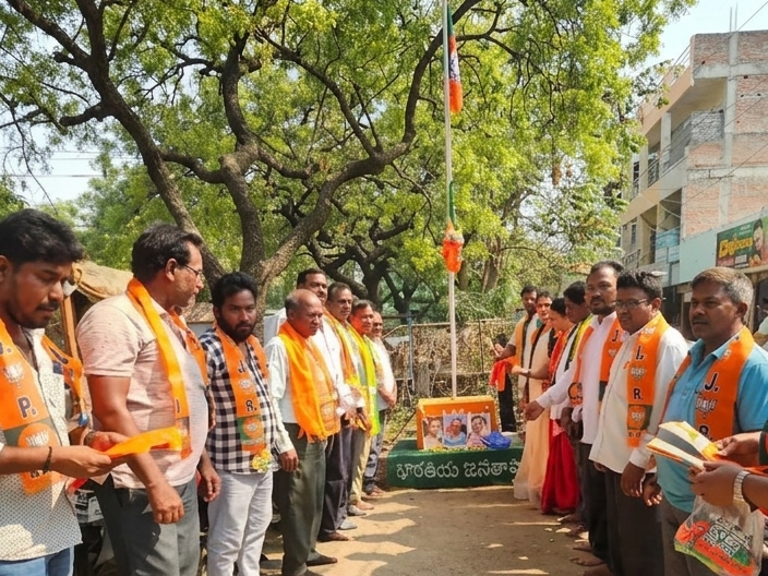 మున్సిపల్ ఎన్నికల్లో బీజేపీ జెండా ఆవిష్కరణ