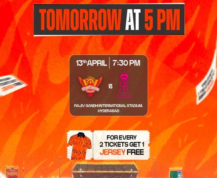 రేపు SRH vs RR మ్యాచ్ టికెట్లు విడుదల