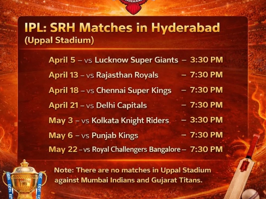 ఉప్పల్లో జరిగే IPL మ్యాచ్ లిస్ట్ ఇదే..!