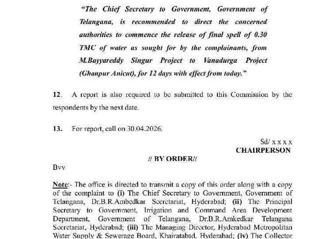 సింగూరు నీటి విడుదలకు సీఎస్  ఆదేశాలు