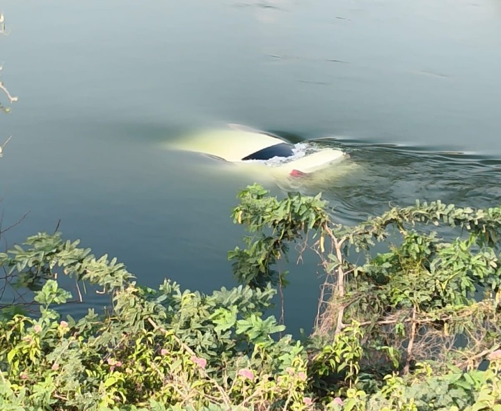 కోతిని తప్పించబోయి.. కాలువలోకి దూసుకెళ్లిన కారు