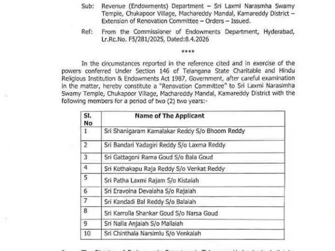 ఆలయ పునరుద్ధరణ కమిటీ పదవీకాల పొడగింపు