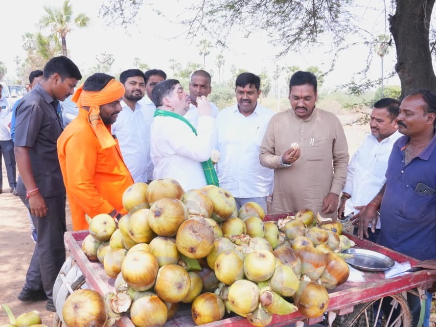 తాటి ముంజెలు ఆస్వాదించిన మంత్రి