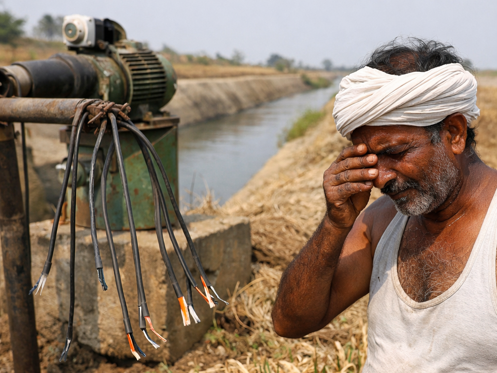 కాల్వ వద్ద వైర్లు దొంగిలింపు… రైతుల ఆందోళన