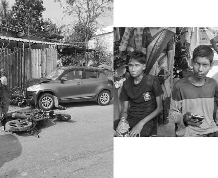 కారు ఢీకొని ఇద్దరు మైనర్లకు తీవ్ర గాయాలు