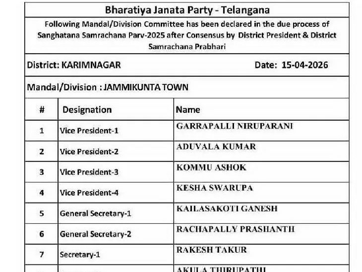 బీజేపీ నూతన కార్యవర్గం నియామకం