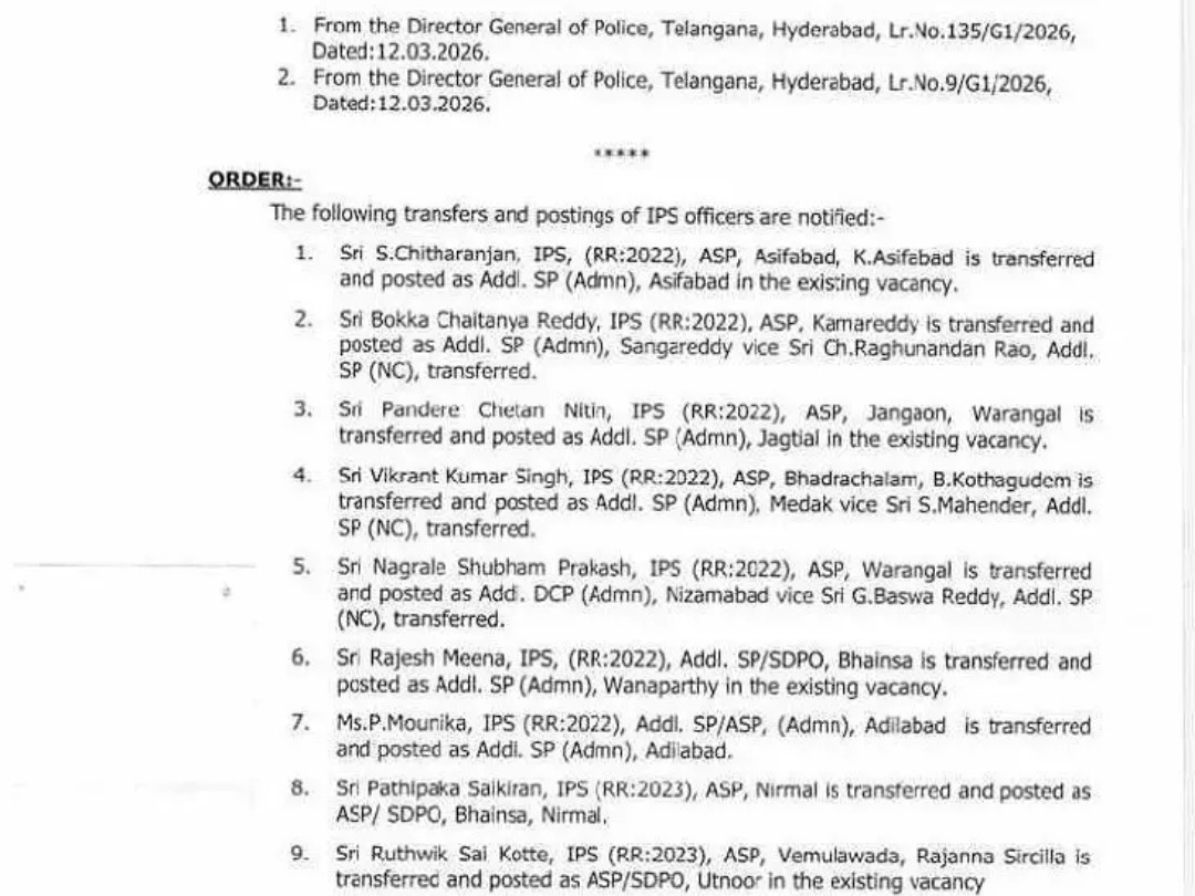 ఆదిలాబాద్‌లో పలువురు ఐపీఎస్‌ల బదిలీలు