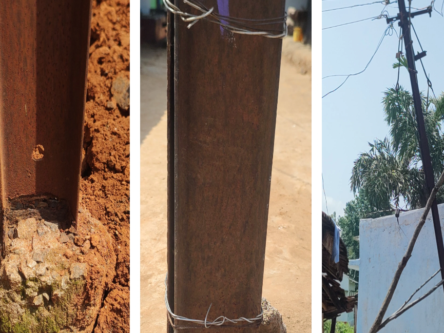 వంగిన విద్యుత్ స్తంభాలు.. గిరిజనుల్లో భయం