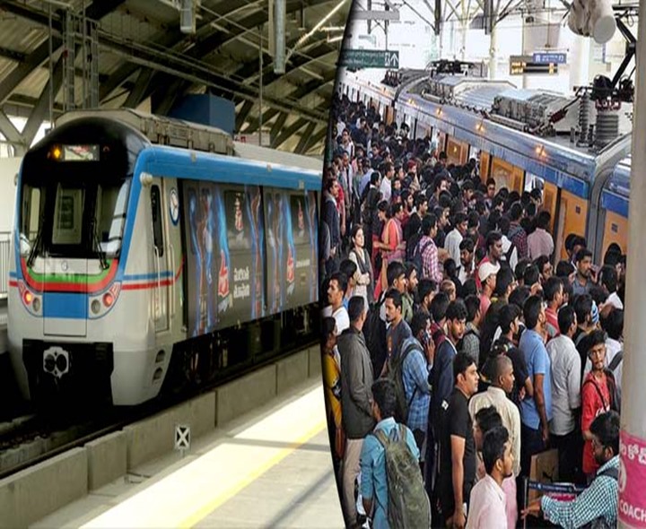 మెట్రో స్టేషన్లలో ప్రయాణికుల కిటకిట