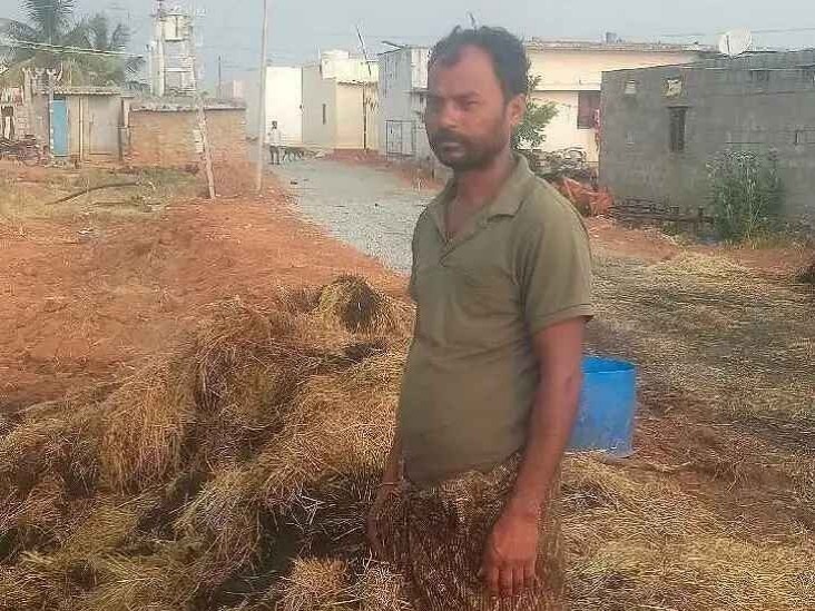 షార్ట్ సర్క్యూట్‌తో వరి గడ్డి దగ్ధం